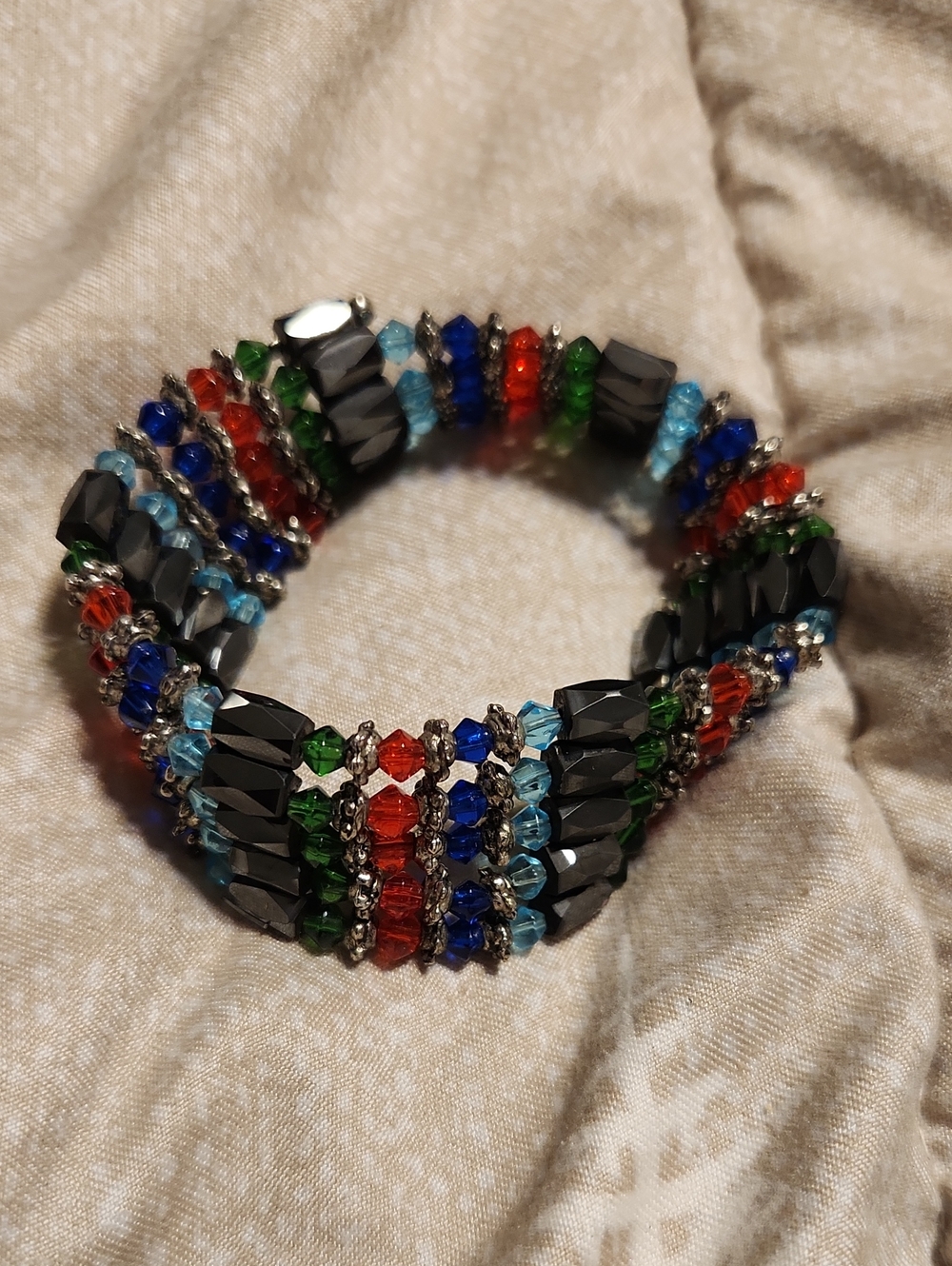 Multicolor Beaded Stretch Bracelet - Red, Blue, Green, Black